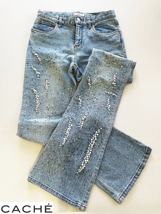Cache Denim - Cache Vintage Women's Light Denim Jeans | Rare Pearl & Sequin Embellished Size 2